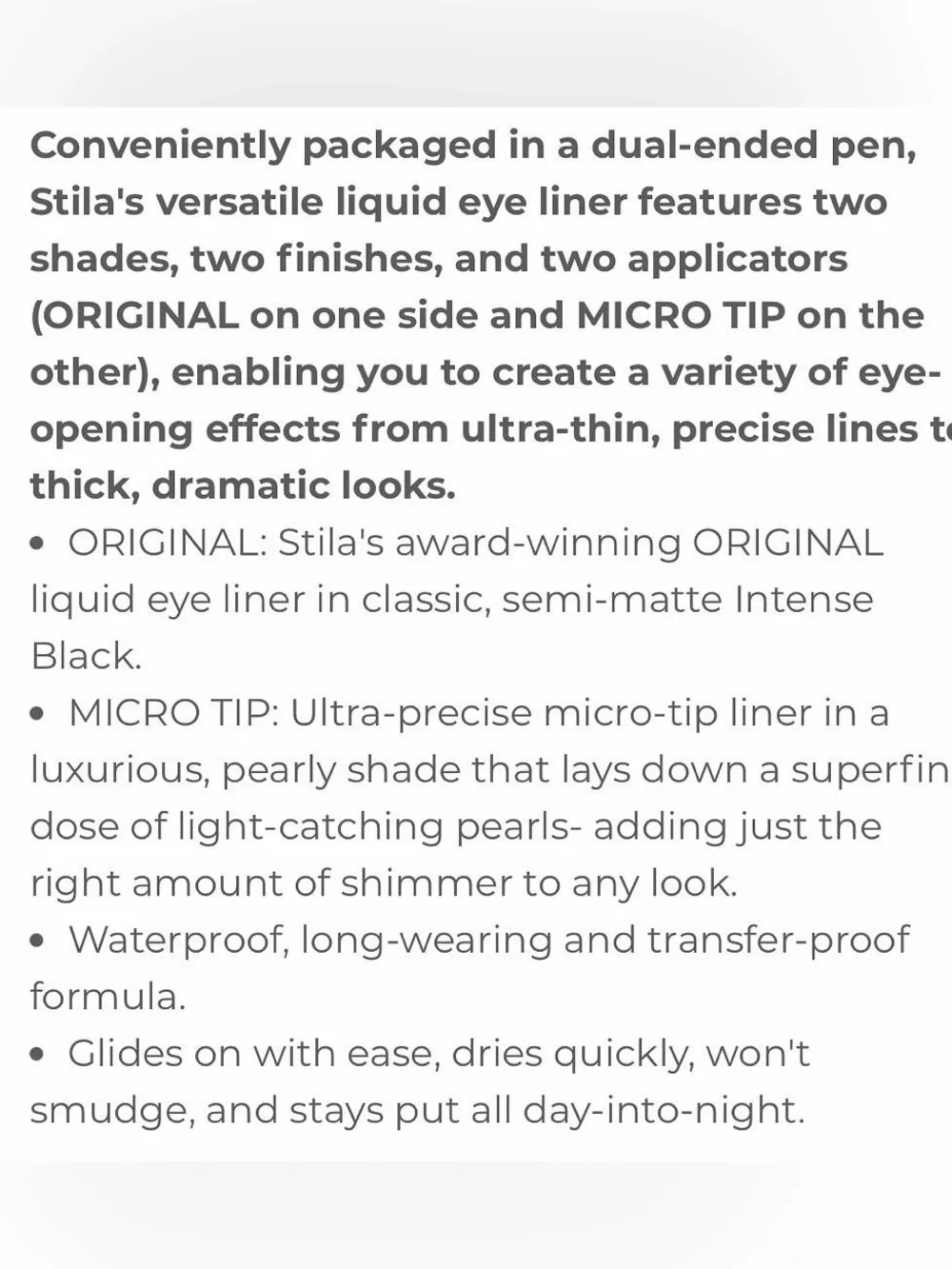 🍋2/$30 NIB Stila Stay All Day Dual-Ended Liquid Eye Liner: Shimmer Micro Tip
